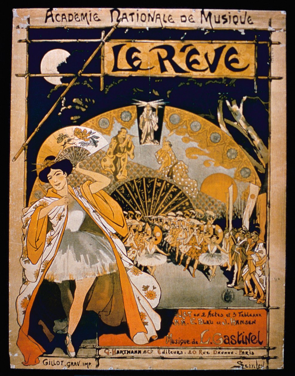 Werbung für das Musical The Dream an der Academie Nationale de Musique, graviert von Gillot, ca. 1890 (Farbstich) von French School