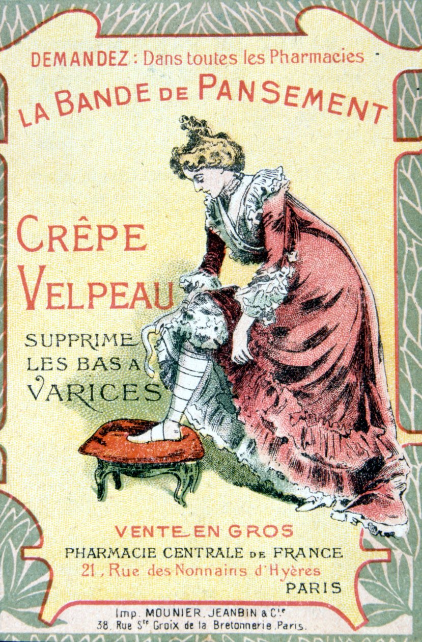 Werbekarte von „The Velpeau Crepe Dressing Band entfernt Krampfadern“ von French School