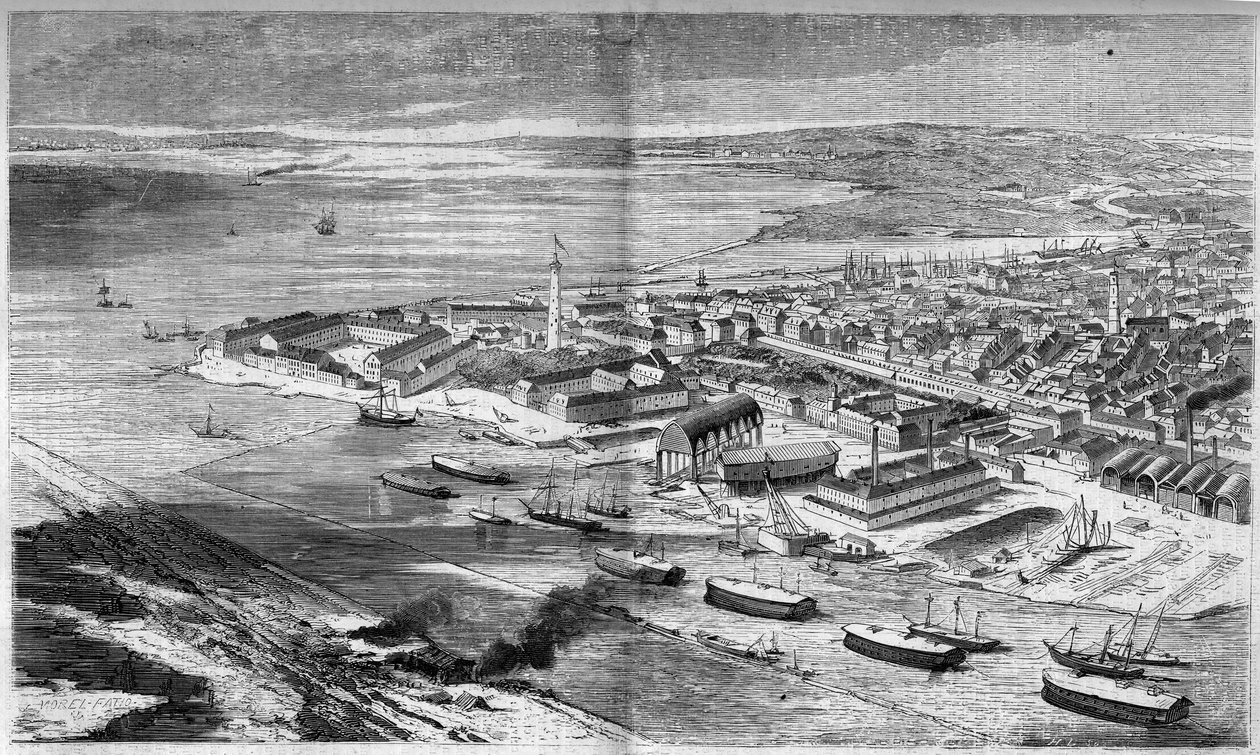 Luftaufnahme der Stadt und des Hafens von Lorient, Morbihan (56) von French School