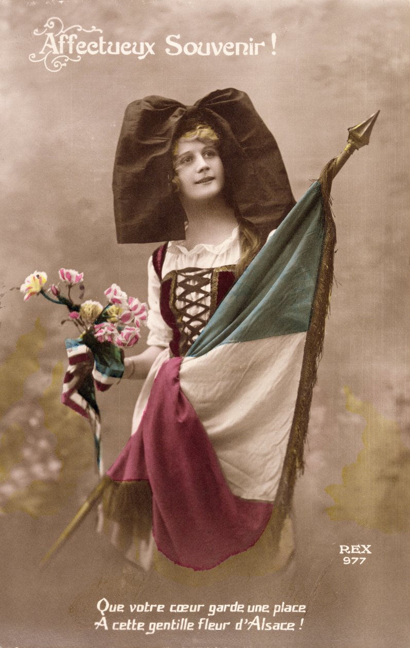 Zärtliche Erinnerung! Lass dein Herz einen Platz für diese süße Blume des Elsass bewahren!, Postkarte, 1914-18 von French School