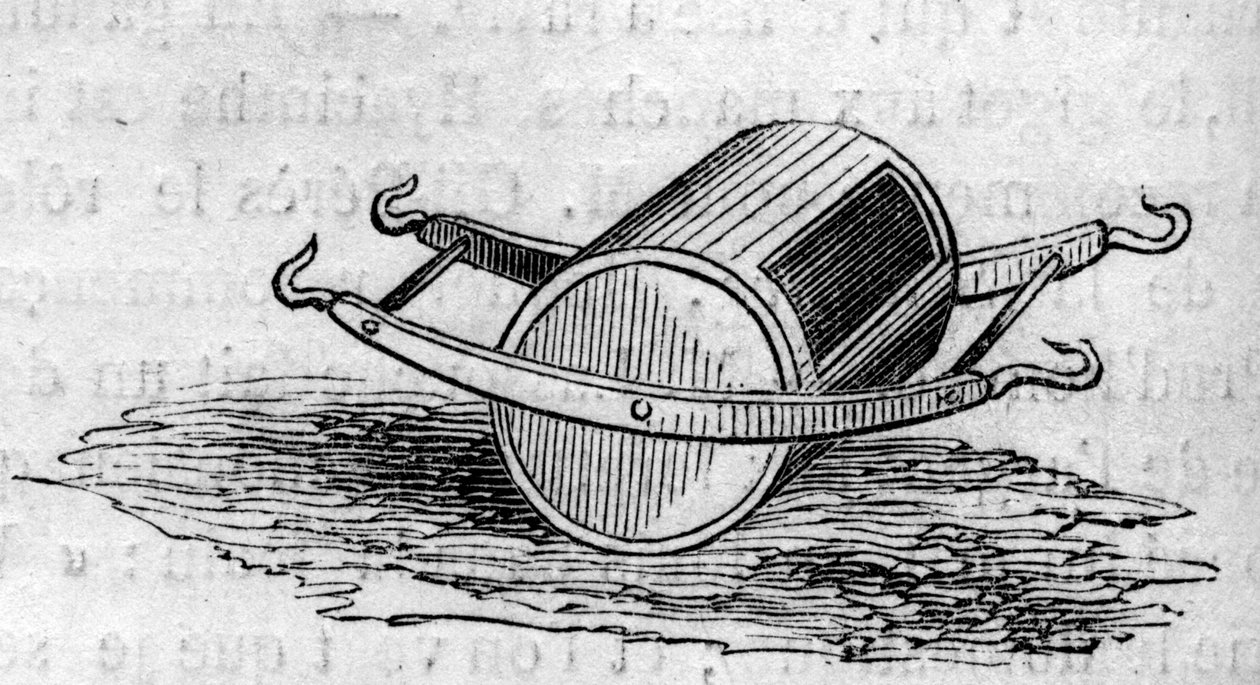 Landwirtschaftsmaschine: ein Düngerstreuer, präsentiert auf dem Pariser Landwirtschaftswettbewerb 1860. Gravur in „Le Monde Illustré“ Nr. 172 vom 28. Juli 1860 von French School