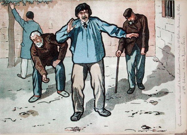 Alkoholiker im Armenhaus, Kopie eines Details aus Dr. Galtier-Boissieres Wandgemälde über die Gefahren des Alkoholismus, Ende 19. Jh. von French School