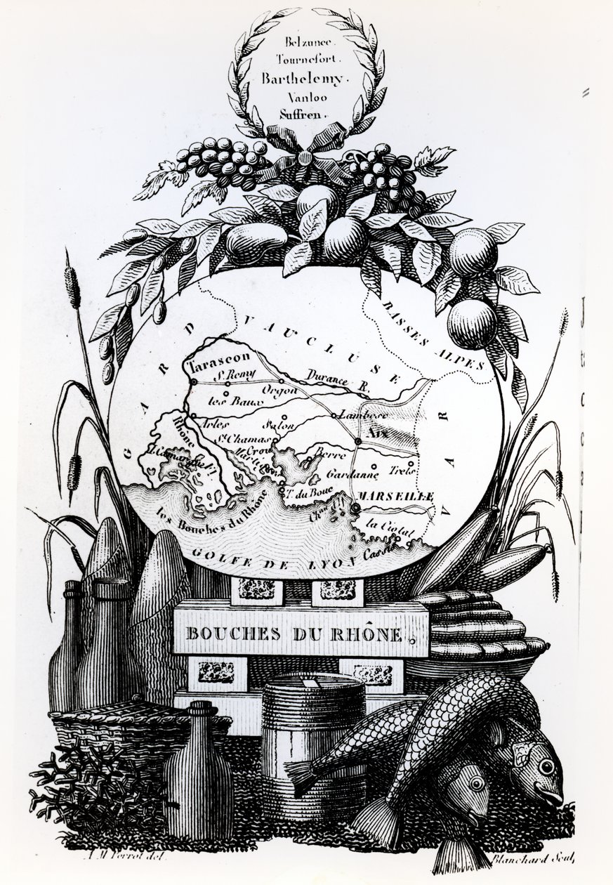 Allegorische Karte des Departements Bouches-du-Rhône, ca. 1830 von French School