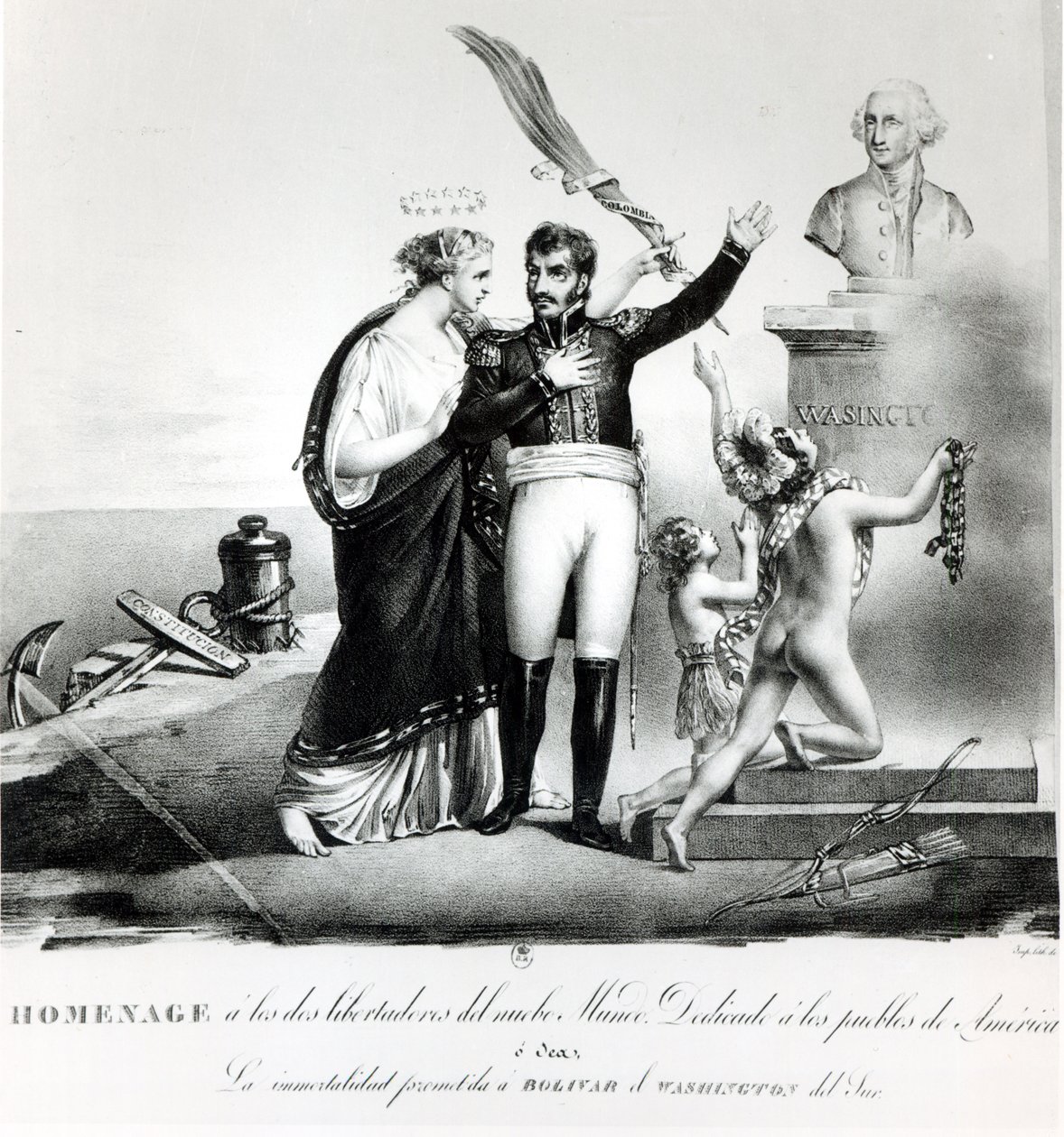 Allegorisches Porträt von General Simon Bolivar (1783-1830) ca. 1840 von French School