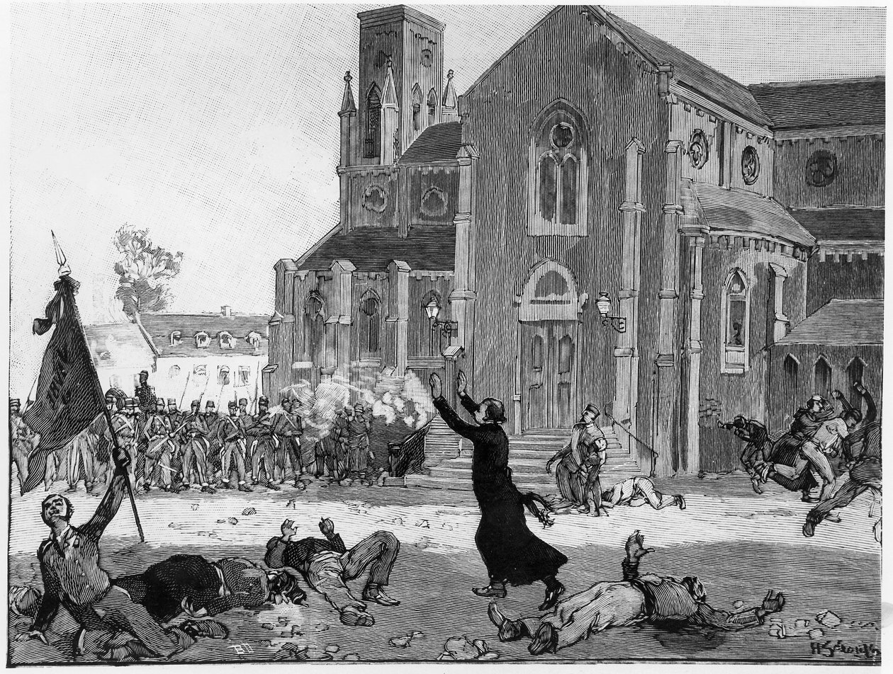 Ein Aufstand auf dem Rathausplatz in Fourmies, Illustration aus Le Monde Illustre, 9. Mai 1891 von French School