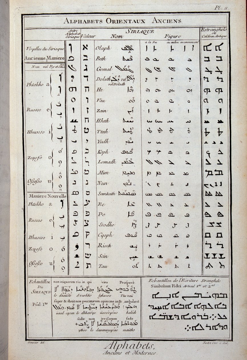 Alte orientalische Alphabete - in „Die Enzyklopädie“ von Diderot und Alembert von French School