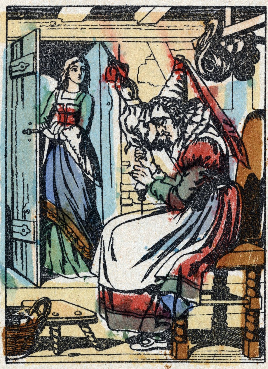 Anonyme Illustration für „Dornröschen“, Märchen von Charles Perrault (1628-1703), französischer Schriftsteller. Holzschnitt von Imaging Pellerin - Epinal, sp. Ende des 19. Jahrhunderts. von French School