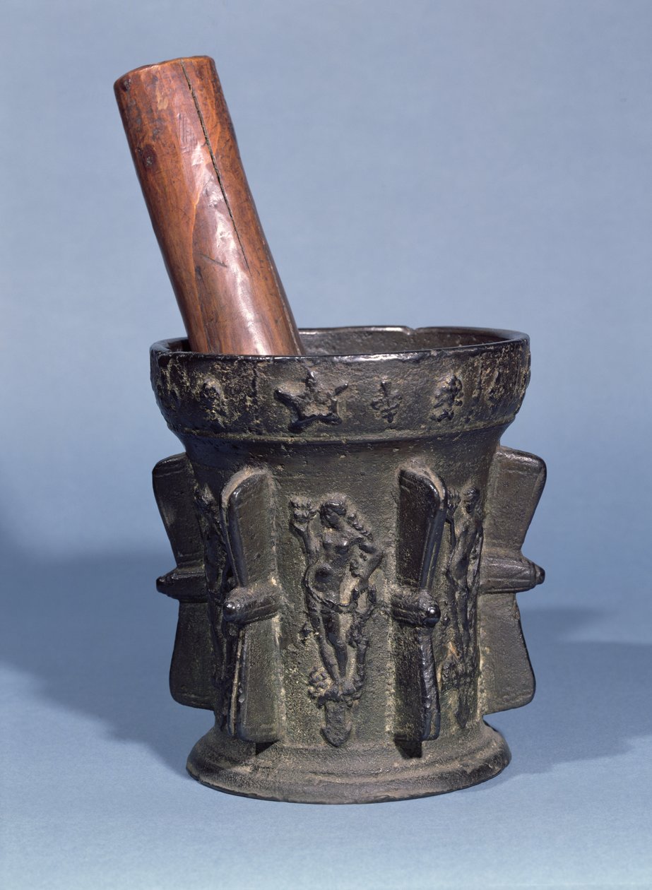 Apothekermörser und Stößel (Metall & Holz) von French School