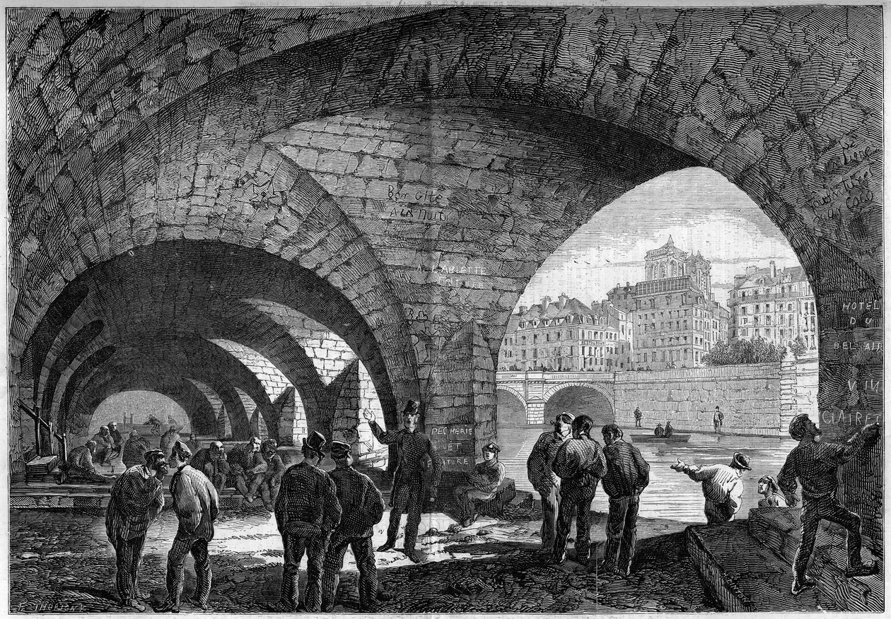 Architektur: Blick auf das unterirdische Gewölbe des Quai de Gesvres in Paris von French School