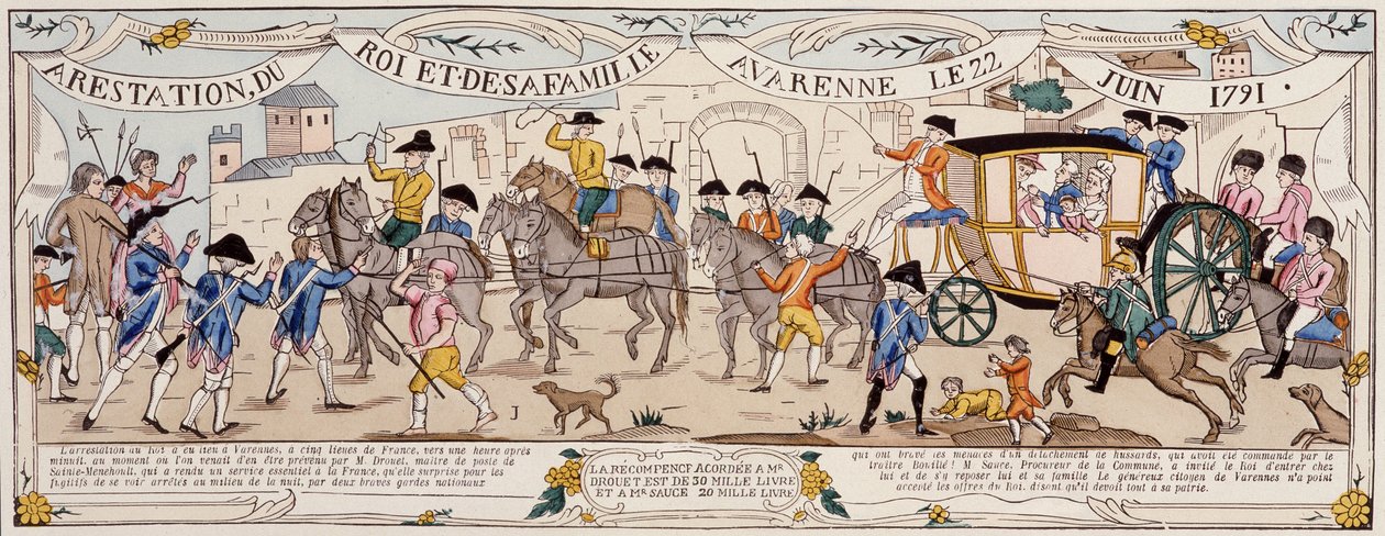 Verhaftung des Königs und seiner Familie in Varennes am 22. Juni 1791 von French School