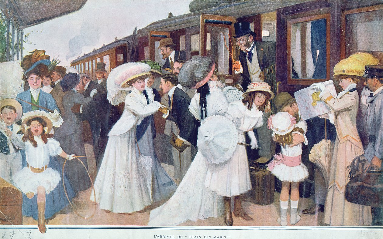 Ankunft der Ehemänner mit dem Zug, 1908 von French School