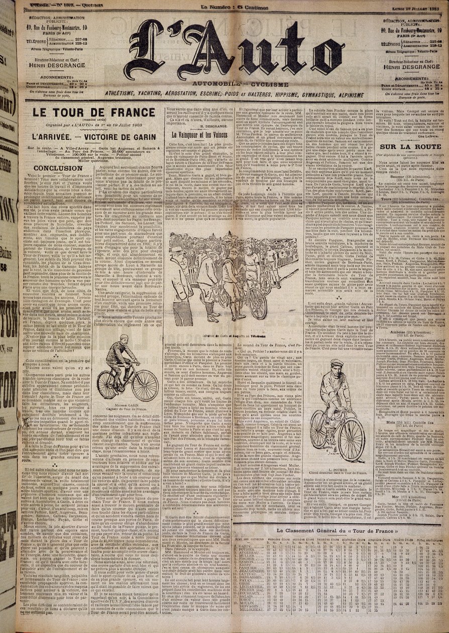 Artikel über die Ankunft der ersten Tour de France - in „L
