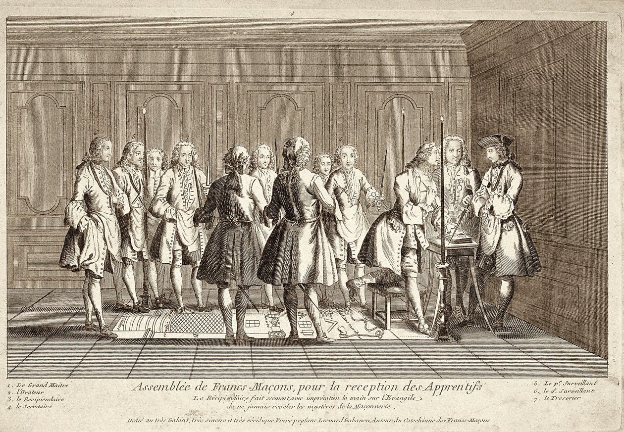 Versammlung der Freimaurer zur Aufnahme von Lehrlingen (Gravur) von French School