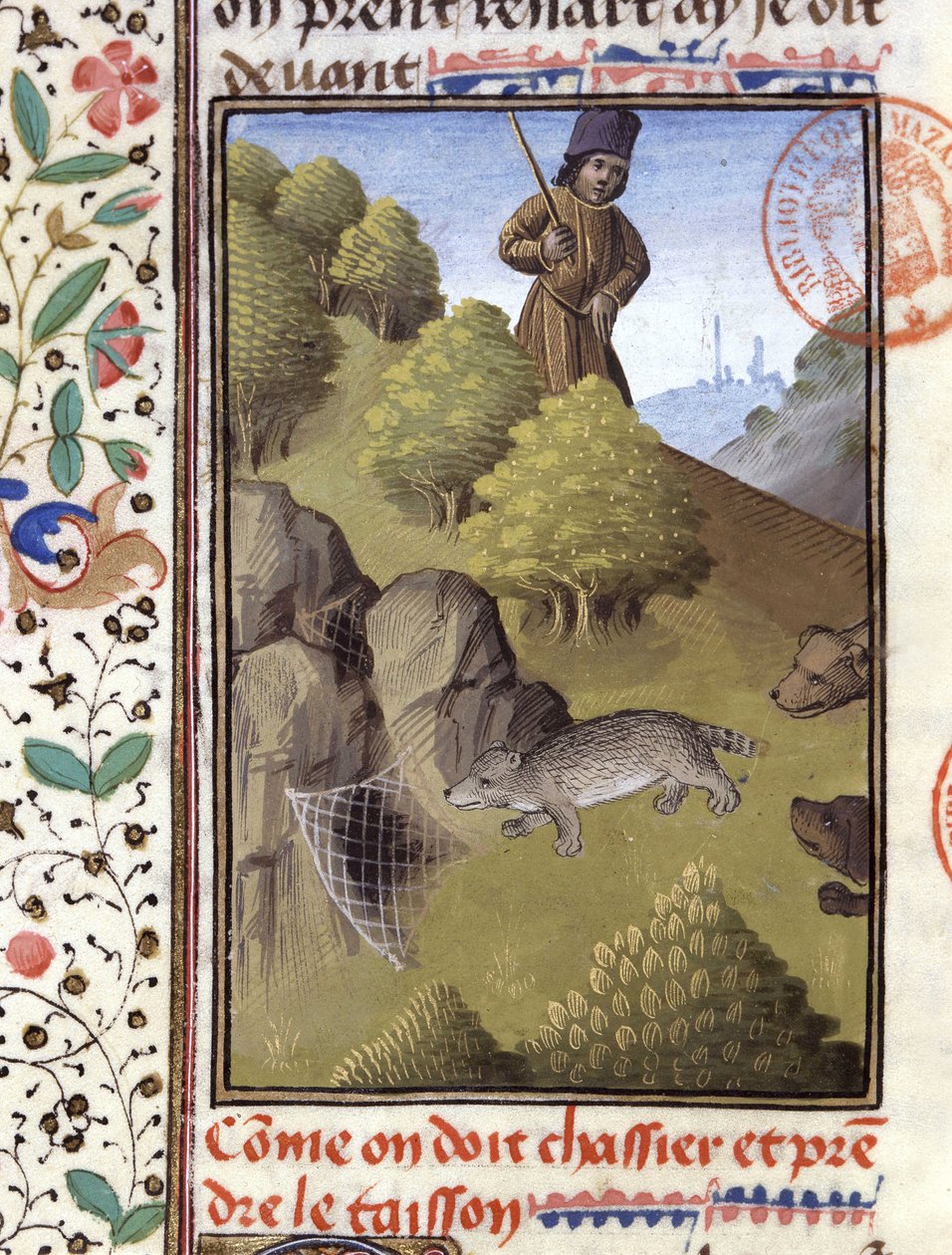 Dachsjagd - in „Jagd Buch von Gaston Phoebus, Graf von Foix, Herr von Béarn“ von French School