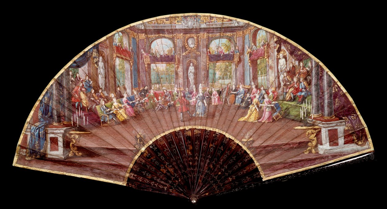 Ballszene am Hof unter Ludwig XIV. (1638-1715) Fächer des 18. Jahrhunderts Paris, dekorative Künste von French School