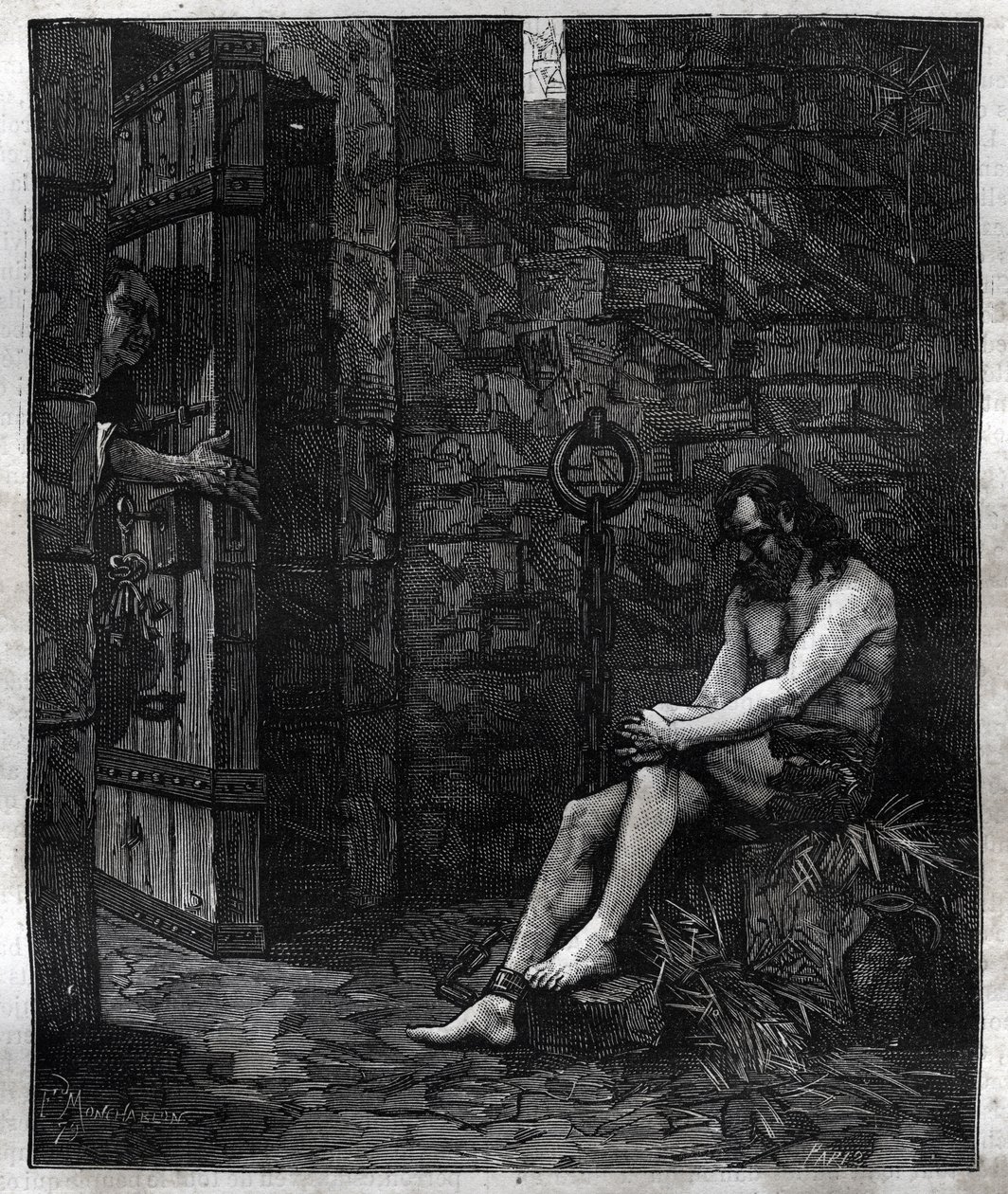 Balufeau im Bastille-Gefängnis von Ludwig XIII. - Ludwig XIII. ließ Jacques Baloufeau, genannt Saint-Angel, in die Bastille werfen - in „Paris a travers les siècles“ von French School