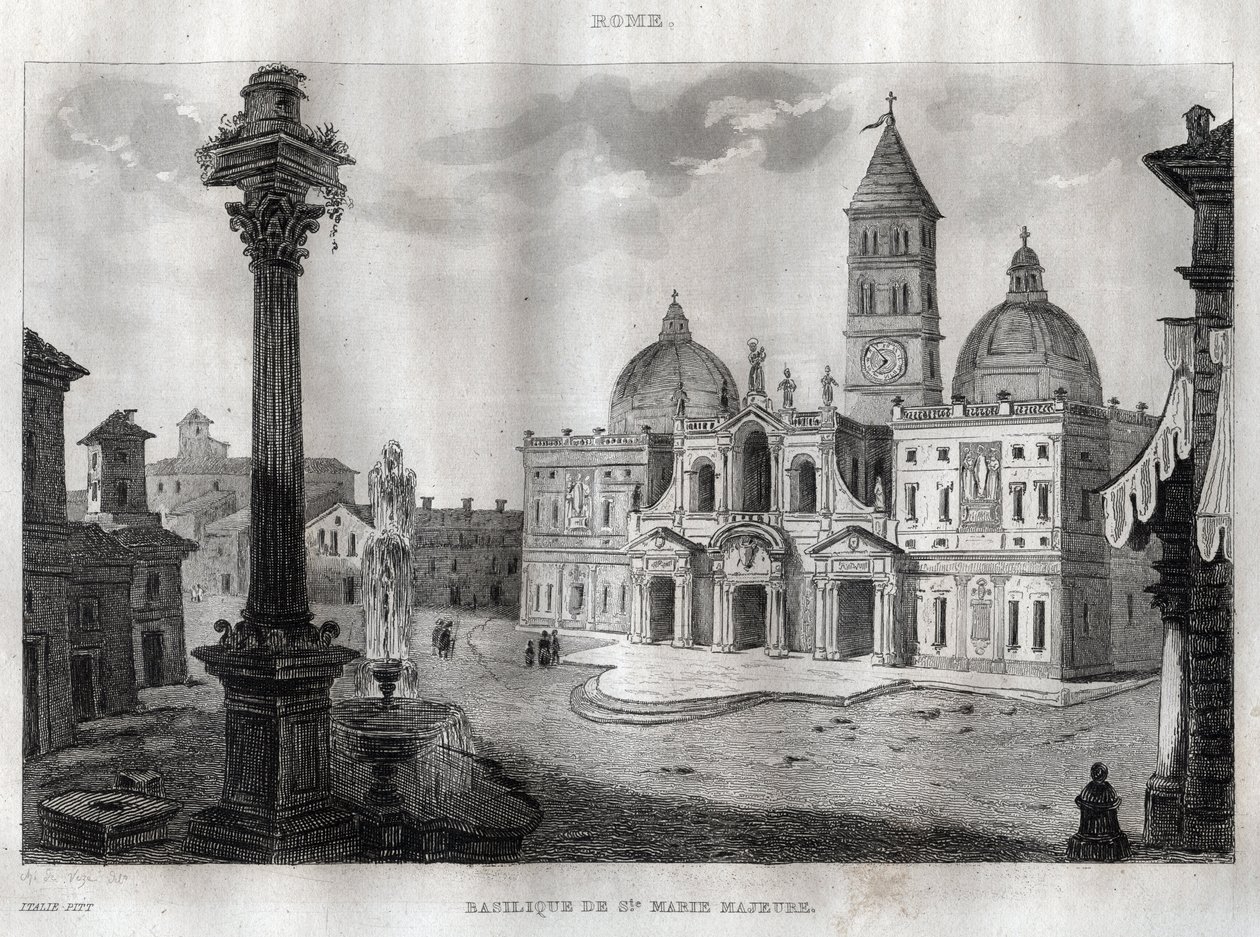Basilika Santa Maria Maggiore - Rom - Gravur aus „Italien Picturesque - Historische und beschreibende Malerei von Italien“ von M. de Norvins, Ch. Nodier 1834-1836 von French School