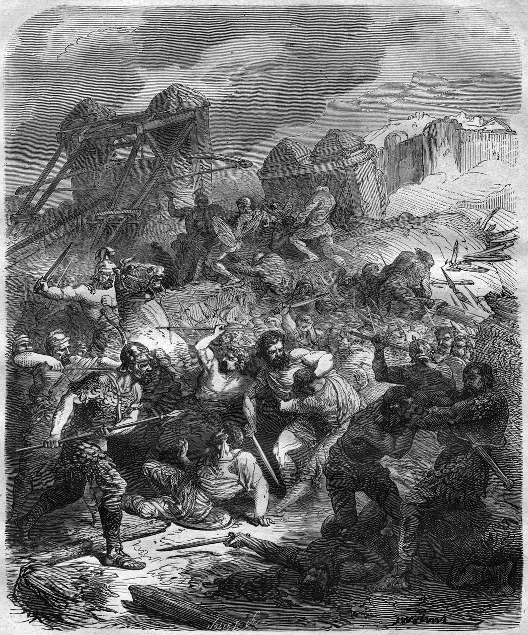 Schlacht von Alesia, Gallische Kriege, 52 v. Chr. (Gravur) von French School