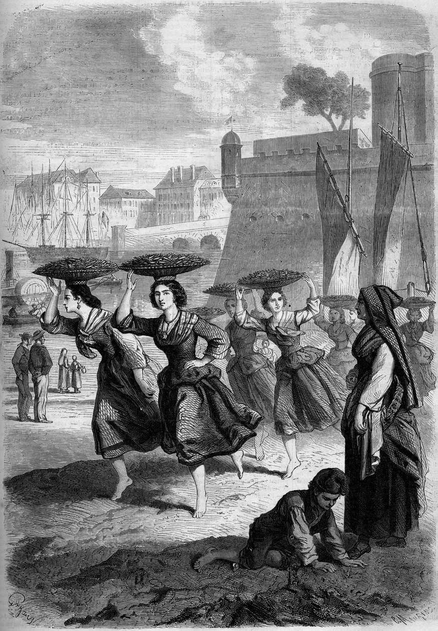 Sardinenhändler aus Bayonne auf dem Weg nach Biarritz, Pyrenees-Atlantiques von French School