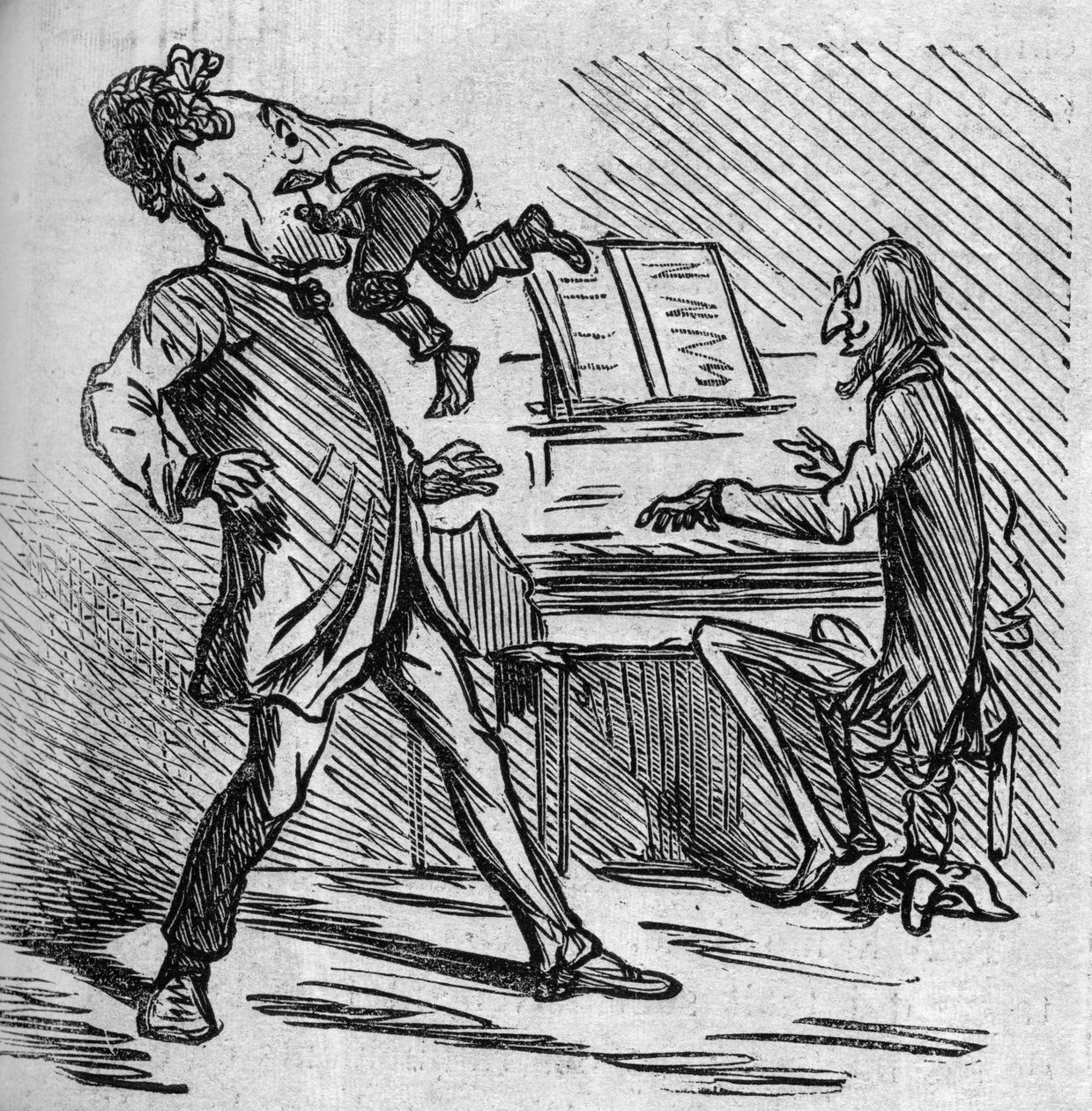Bevor er die Musik von Mr. Offenbach singt, wird der Tenor Hyacinthe geschlagen, um seinen Kopfnoten Erleichterung zu verschaffen. Der französisch eingebürgerte deutsche Komponist Jacques Offenbach (1819-1880) spielt Klavier und Louis Hyacinthe Duflost, ge von French School