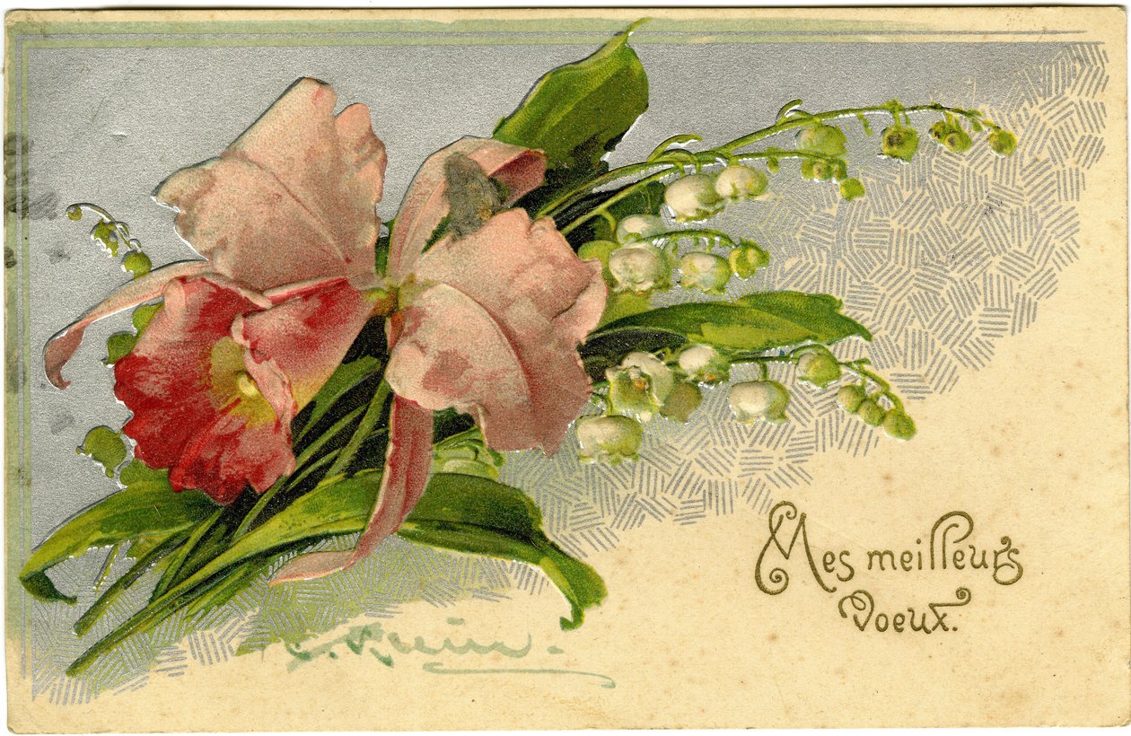 Beste Wünsche mit Maiglöckchen und Blumen von French School