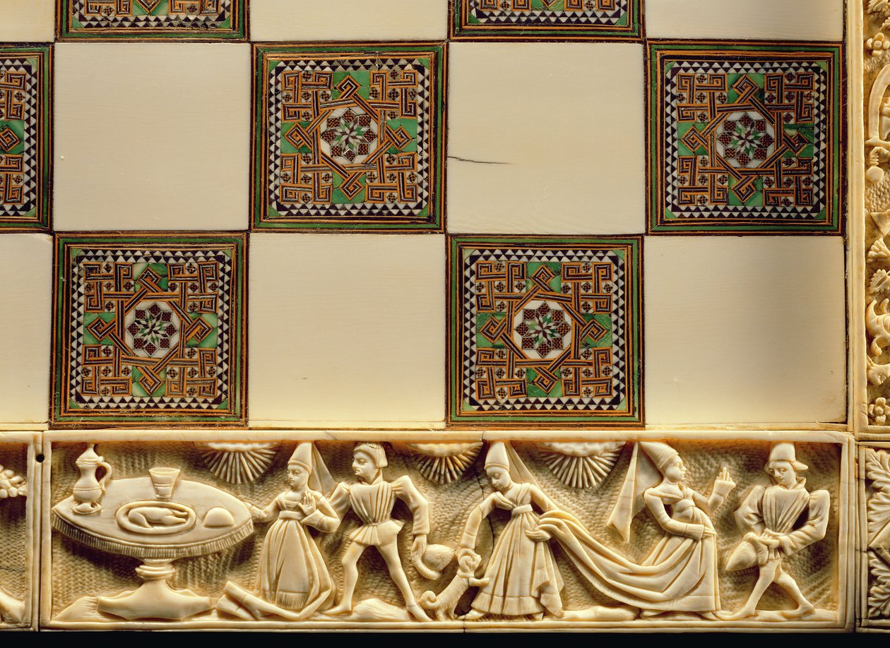 Rand eines Schachbretts, das das höfische Leben zeigt, 1415 von French School