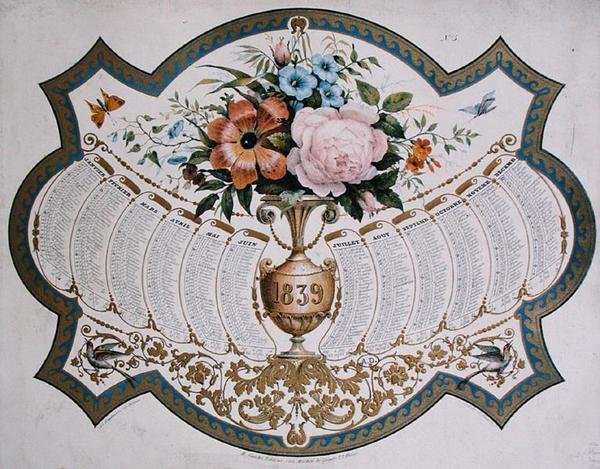 Kalender für 1839, graviert von Godefroy Engelmann, ca. 1838 von French School