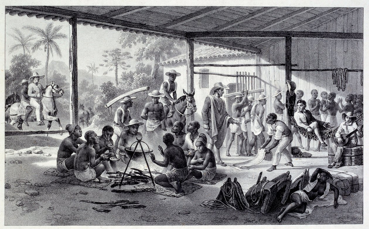 Lager der Schwarzen in Brasilien. Gravur aus dem 19. Jahrhundert von French School
