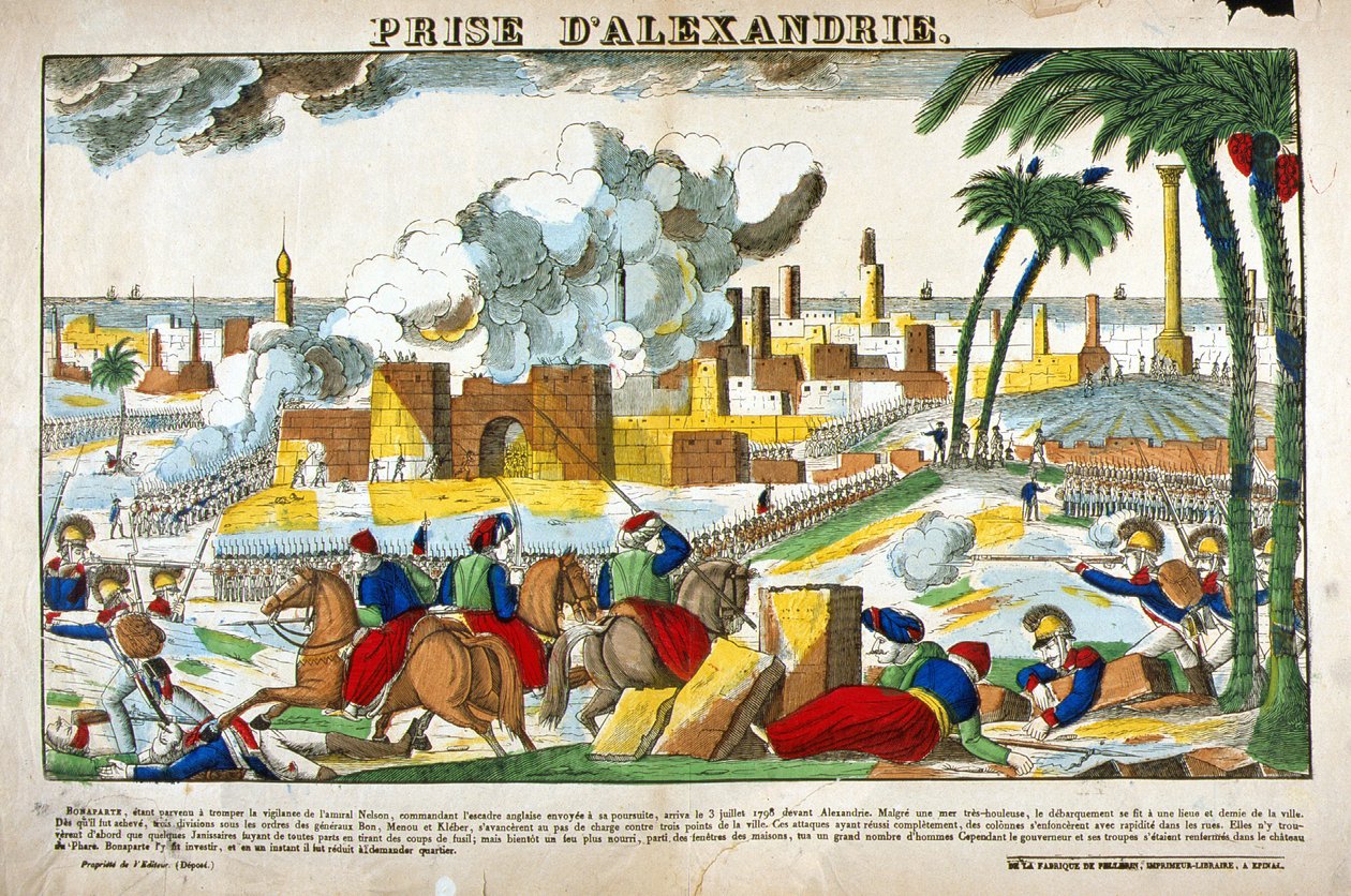 Ägyptenfeldzug (1798-1801): Eroberung von Alexandria durch die Truppen von Napoleon Bonaparte im Juli 1798. Bild von Epinal. von French School