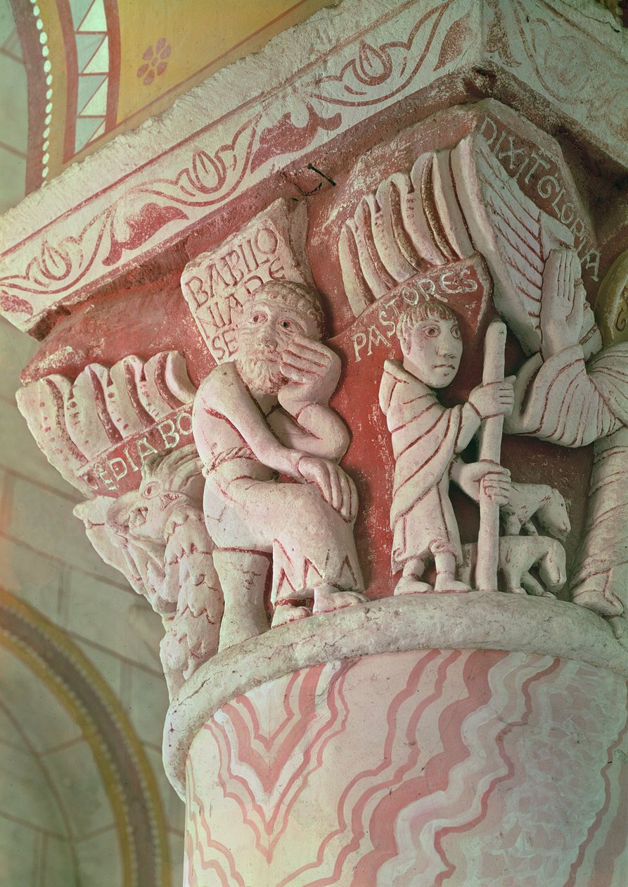 Kapitel aus dem Chor, das Babilonia Deserta darstellt (Kalkstein) von French School