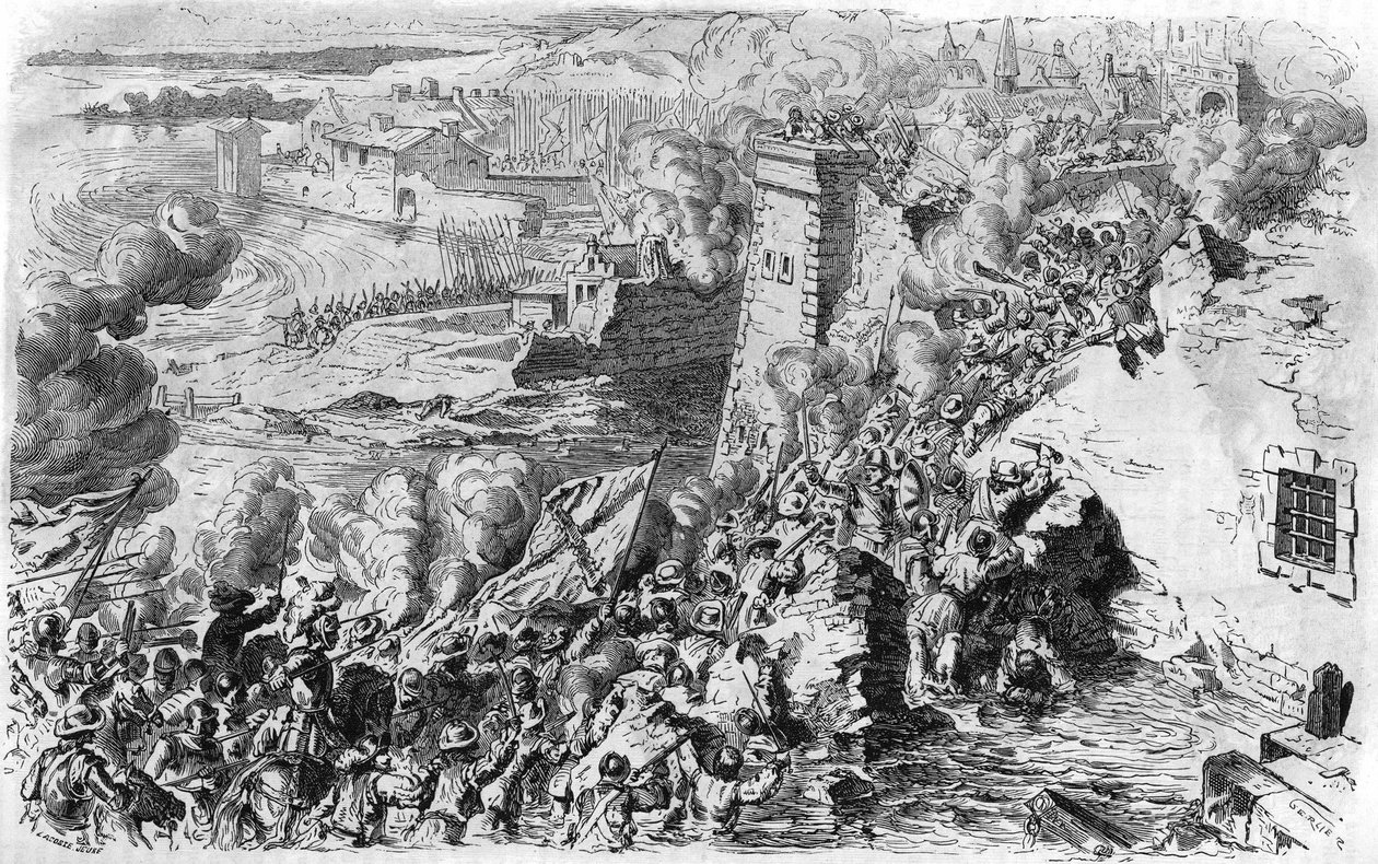 Eroberung von Lagny durch Farnese im Jahr 1590, nach einer alten Gravur. In „Histoire Populaire de la France“, ca. 1885. Gravur. von French School