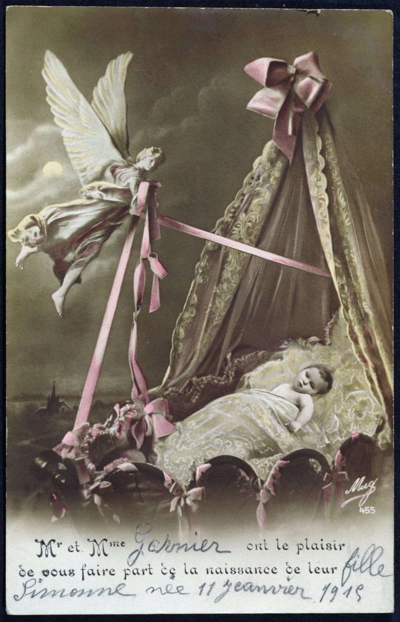 Karte zur Ankündigung der Geburt eines Babys, 11. Januar 1915 von French School