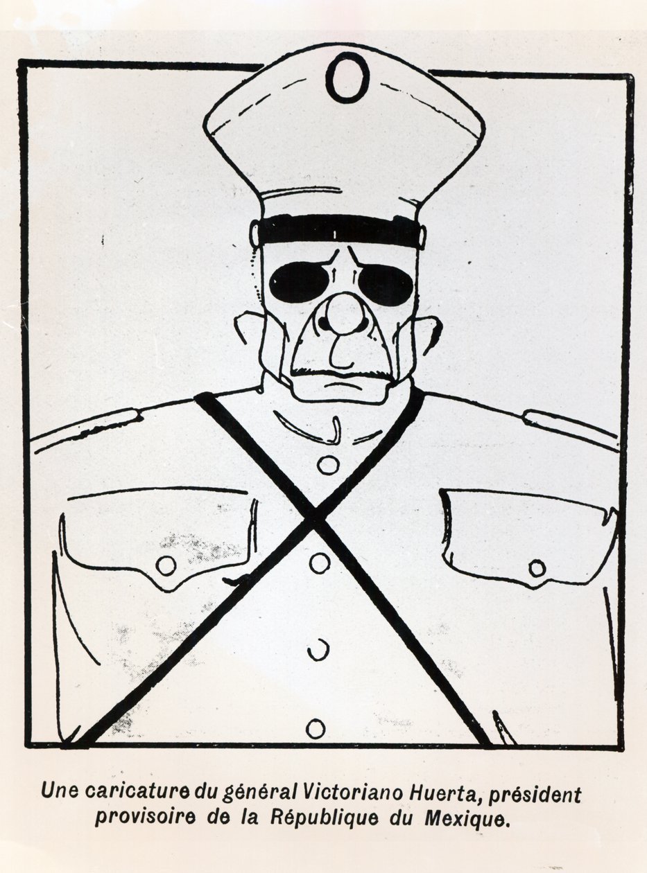 Karikatur von General Victoriano Huerta (1854-1916) amtierender Präsident der Republik Mexiko, Illustration aus Le Monde Illustre, veröffentlicht am 1. März 1913 von French School