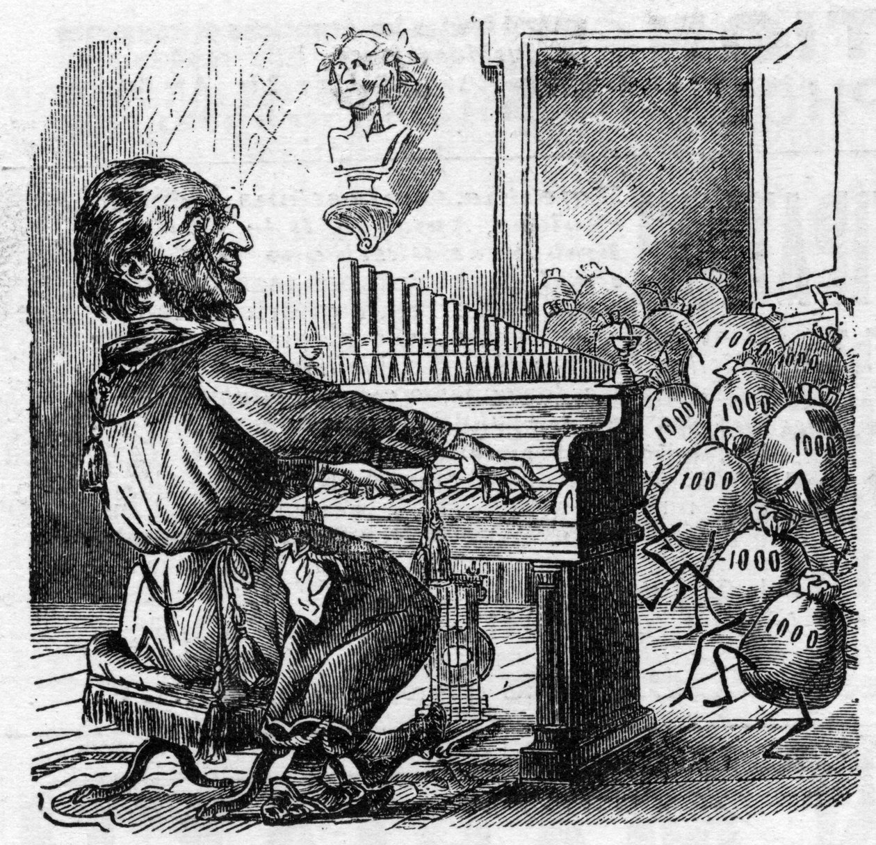 Karikatur des deutschen Komponisten Richard Wagner (1813-1883) von French School