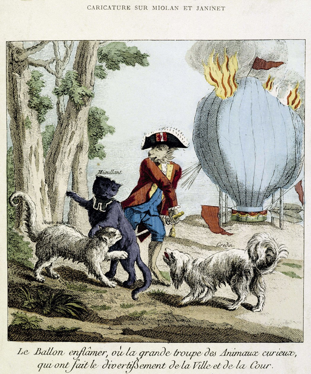 Karikatur über das Feuer des Ballons von Miolan und Janinet, 11. Juli von French School