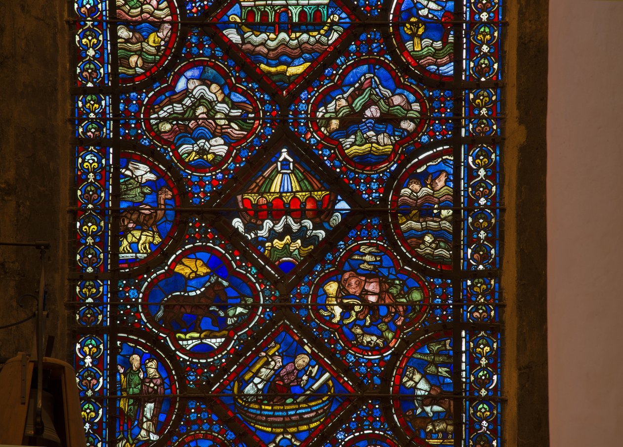 Kathedrale von Chartres, Buntglas: Leben von Noah, Detail der Arche Noah auf den Wellen von French School