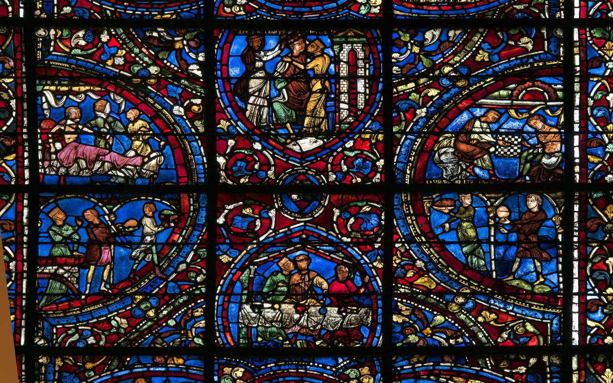 Kathedrale von Chartres, Buntglas: Gleichnis vom verlorenen Sohn, Detail von French School