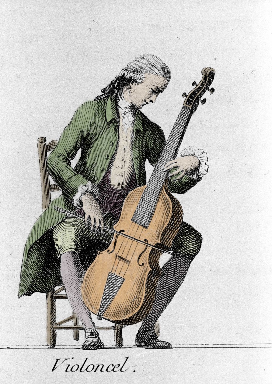 Cellospieler/Cello. Gravur vom Ende des 18. Jahrhunderts von French School