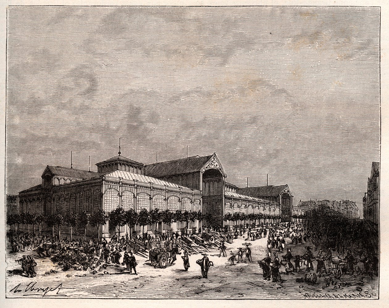Zentralhallen in Paris im 19. Jahrhundert - Gravur in „La France illustrée: géographie, histoire, administration statistique“ von V.A. Malt-Brown. 1884 von French School