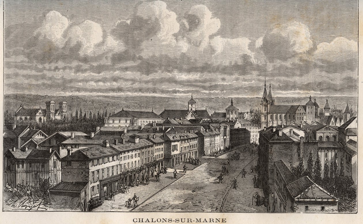 Champagne-Ardenne, Marne (51), Châlons-sur-Marne (heute Châlons-en-Champagne) - Gravur in „France Illustrée: Geographie, Geschichte, Verwaltung, Statistik“ von V.A. Malt-Brown. 1884 von French School