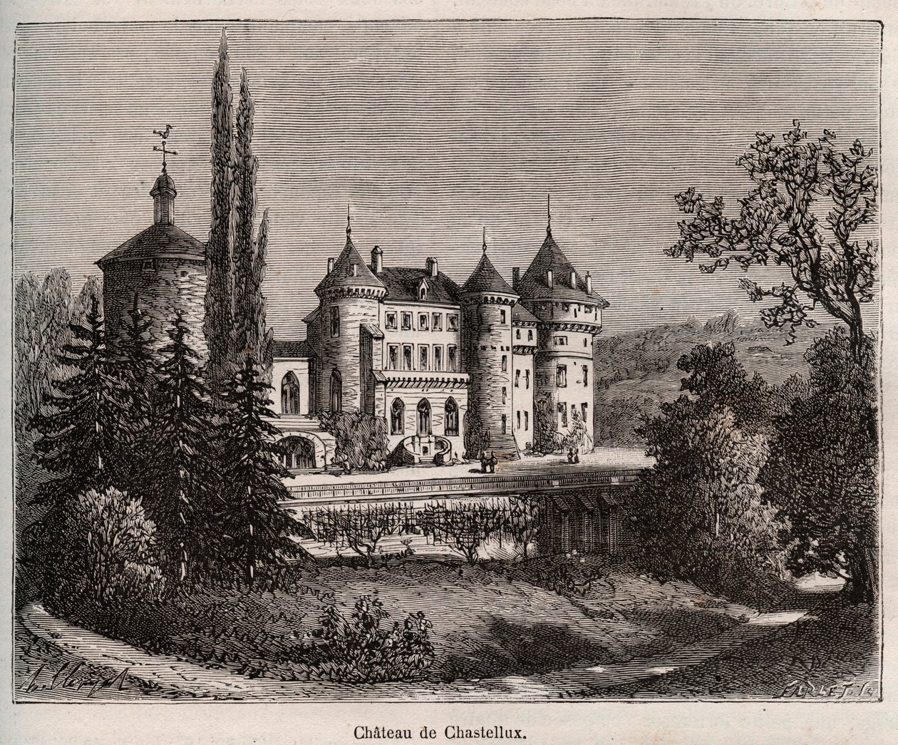 Chateau de Chastellux - Chastellux sur Cure, Burgund - Gravur in 