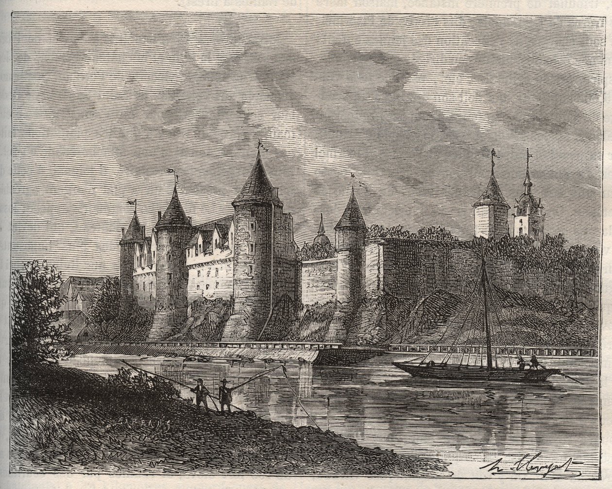 Schloss Josselin - Morbihan in der Bretagne - Gravur in „La France illustree: Geographie, Geschichte, statistische Verwaltung“ von V.A. Malt-Brown. 1884 von French School