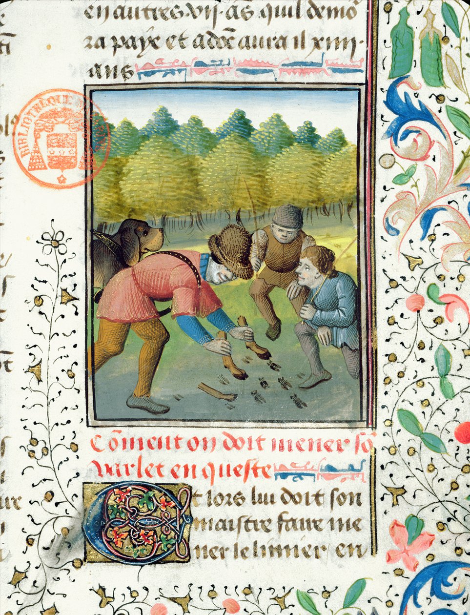 Die Spuren eines Hirsches überprüfen, aus dem Livre de la Chasse von Gaston Phebus de Foix (1331-91) von French School