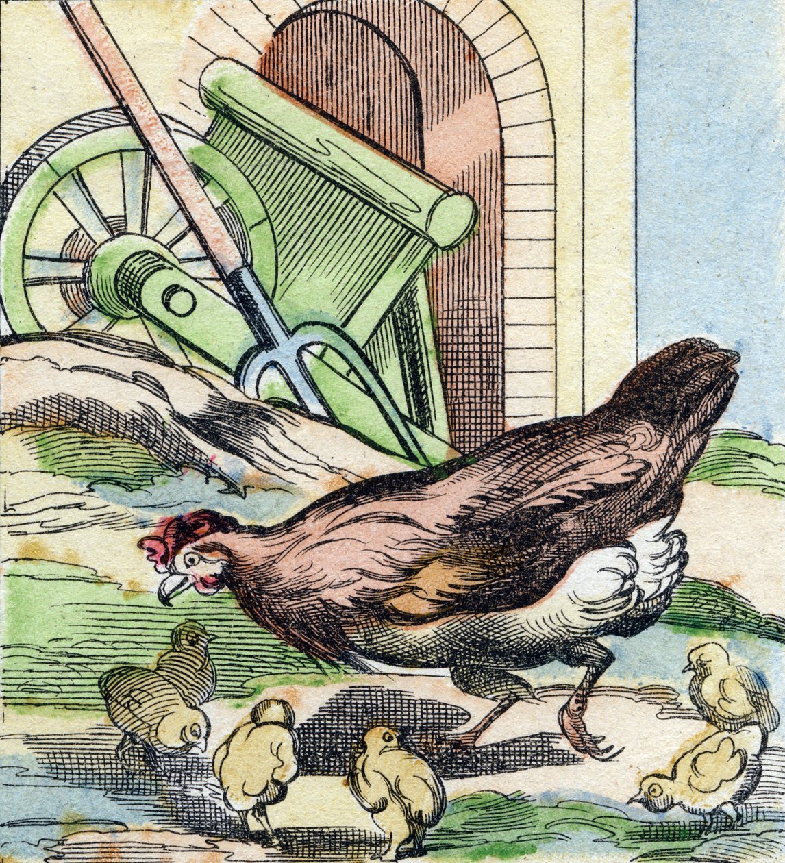 Huhn und Küken. Gravur in "Buffon Alphabet des Oiseaux n 2" von French School