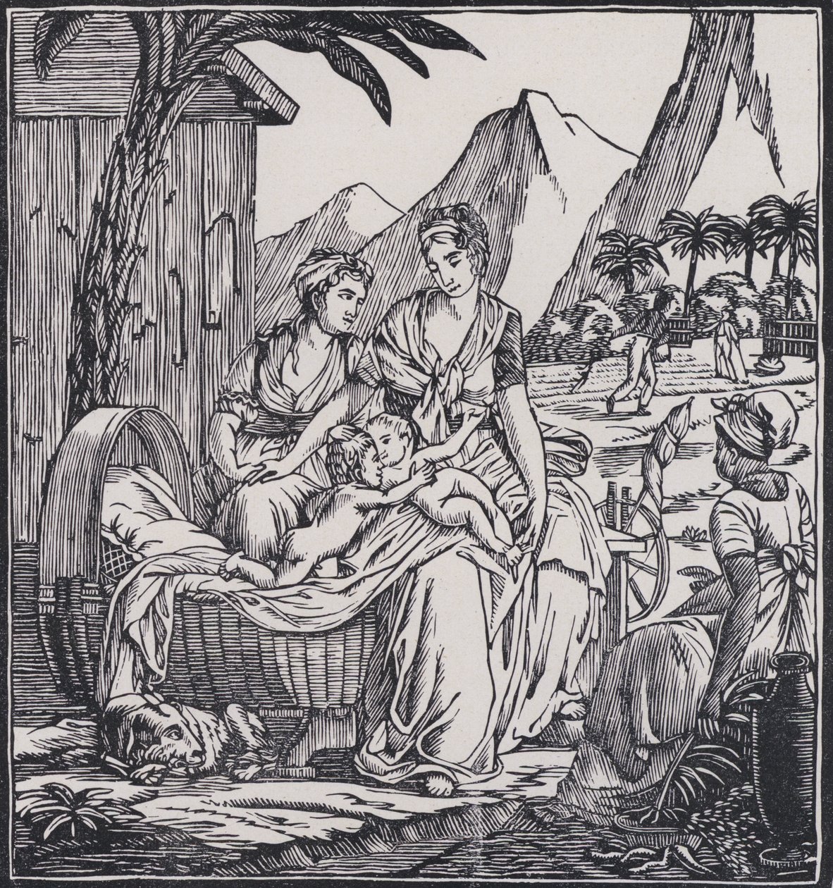 Kindheit von Paul und Virginie, Szene aus dem Roman Paul et Virginie des französischen Autors Jacques-Henri Bernardin de Saint-Pierre von French School
