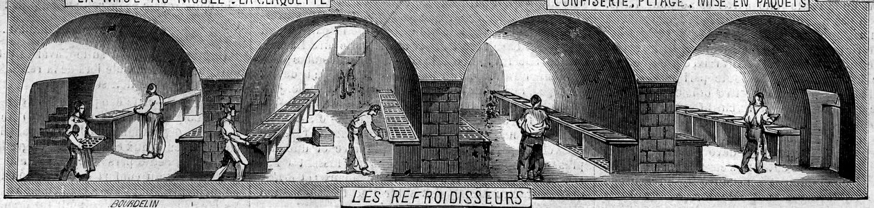 Schokoladenherstellung: Kühler. Usine de M. Masson, Paris. von French School