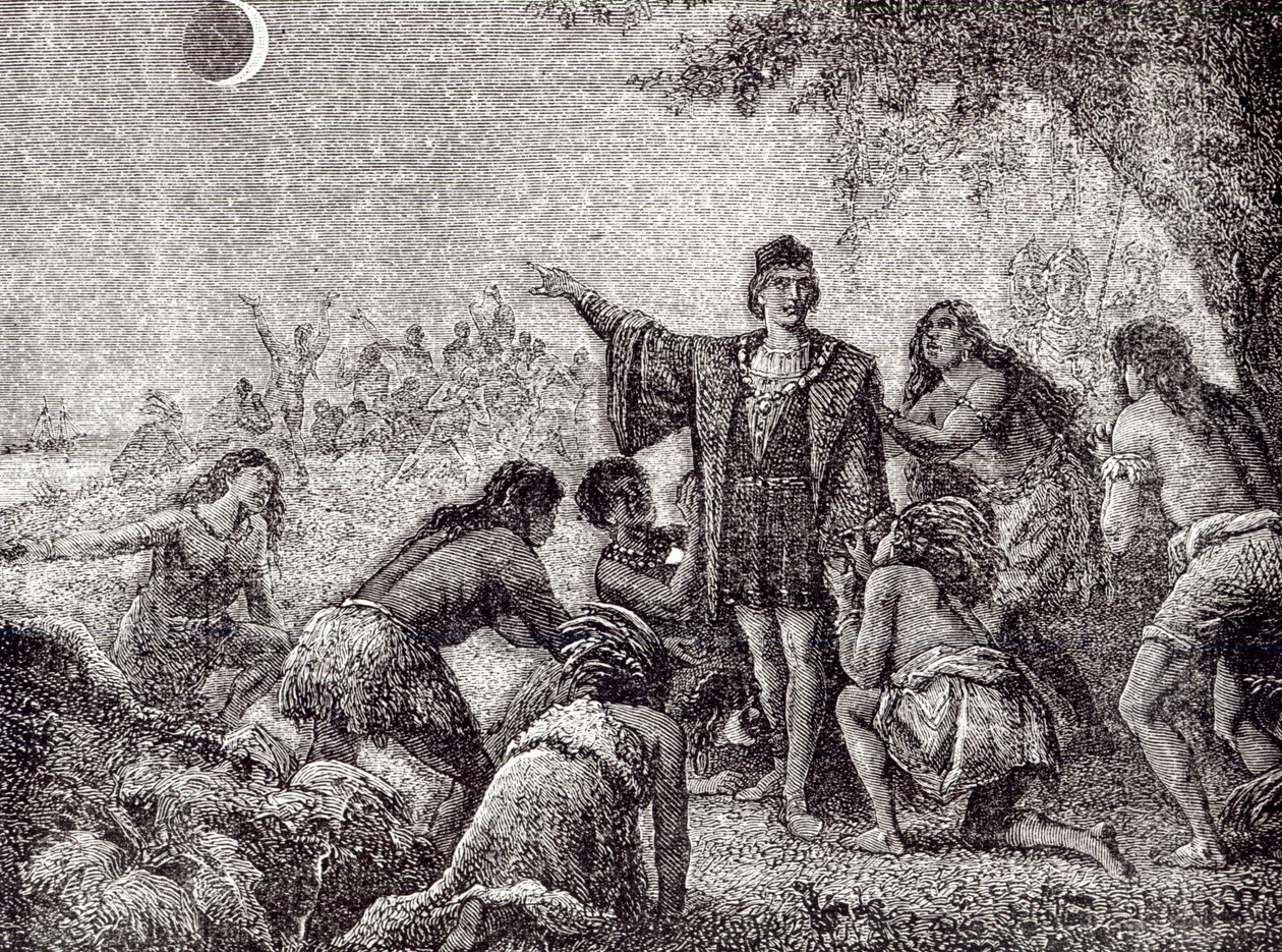 Christoph Kolumbus sagt den Bewohnern Jamaikas im Jahr 1504 die Mondfinsternis voraus von French School