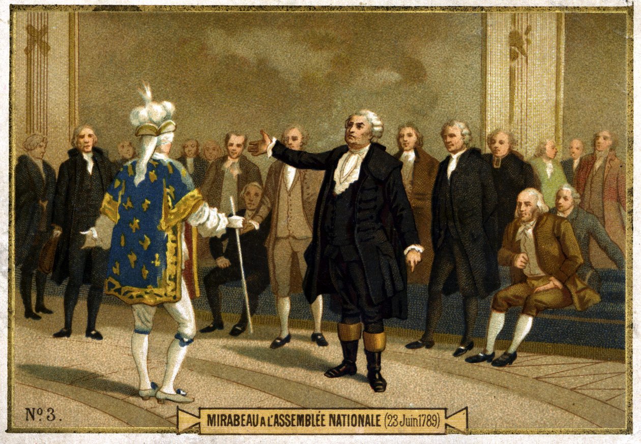 Chromolithographie darstellend Honoré Gabriel Riqueti, Graf von Mirabeau in der Nationalversammlung am 23. Juni von French School