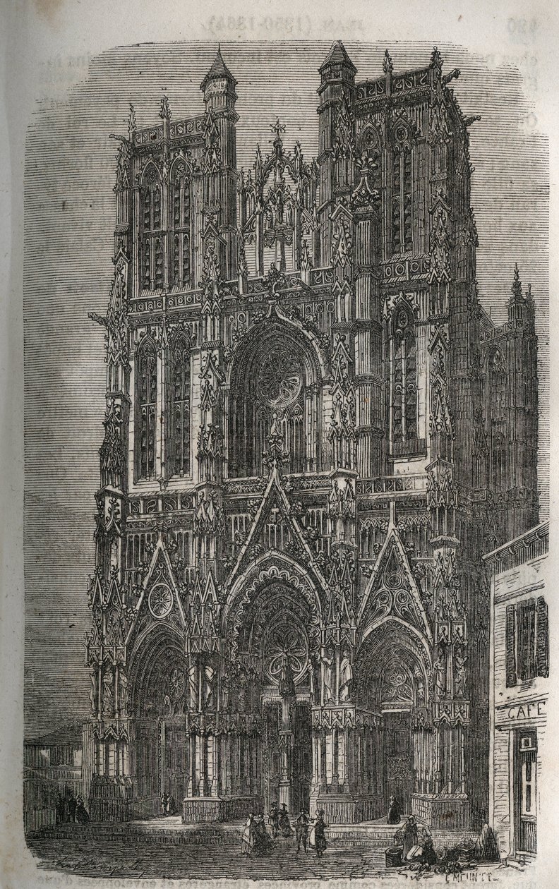 Kirche Saint-Vulfran (Saint Vulfran) ehemalige Kollegiatkirche in Abbeville im Département Somme in Frankreich - Gravur in „Histoire de France“ von Victor Duruy (1811-1894) - 1882 von French School