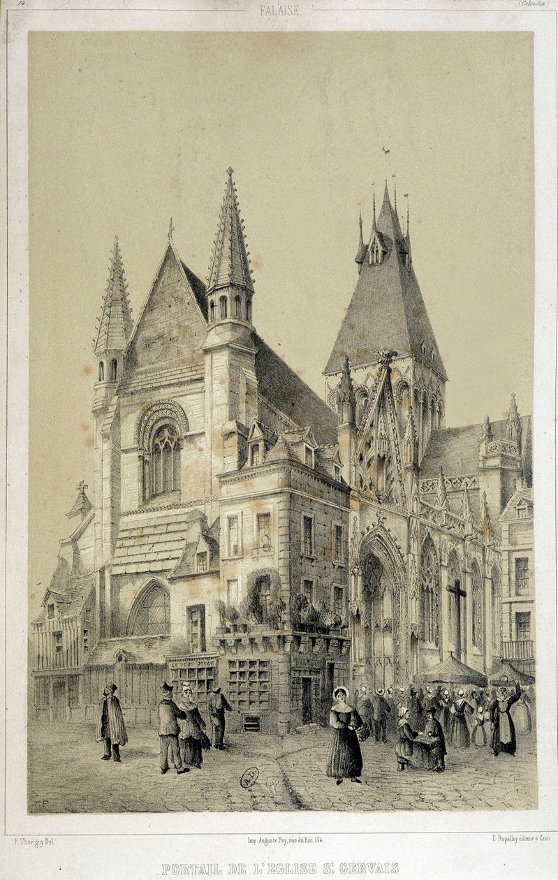 Klippe, Portal der St. Gervais Kirche (Saint Gervais) (Lithografie) von French School
